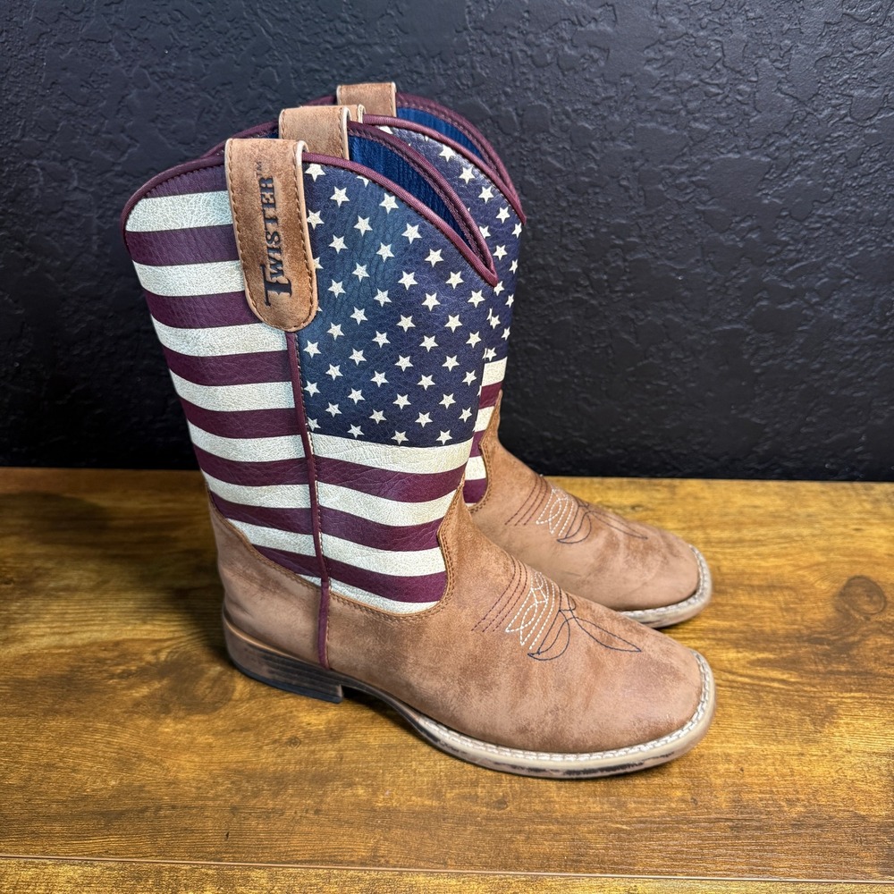 Twister American Flag 446000108-3 Brown Synthetic Western Boots Childrens Size 3